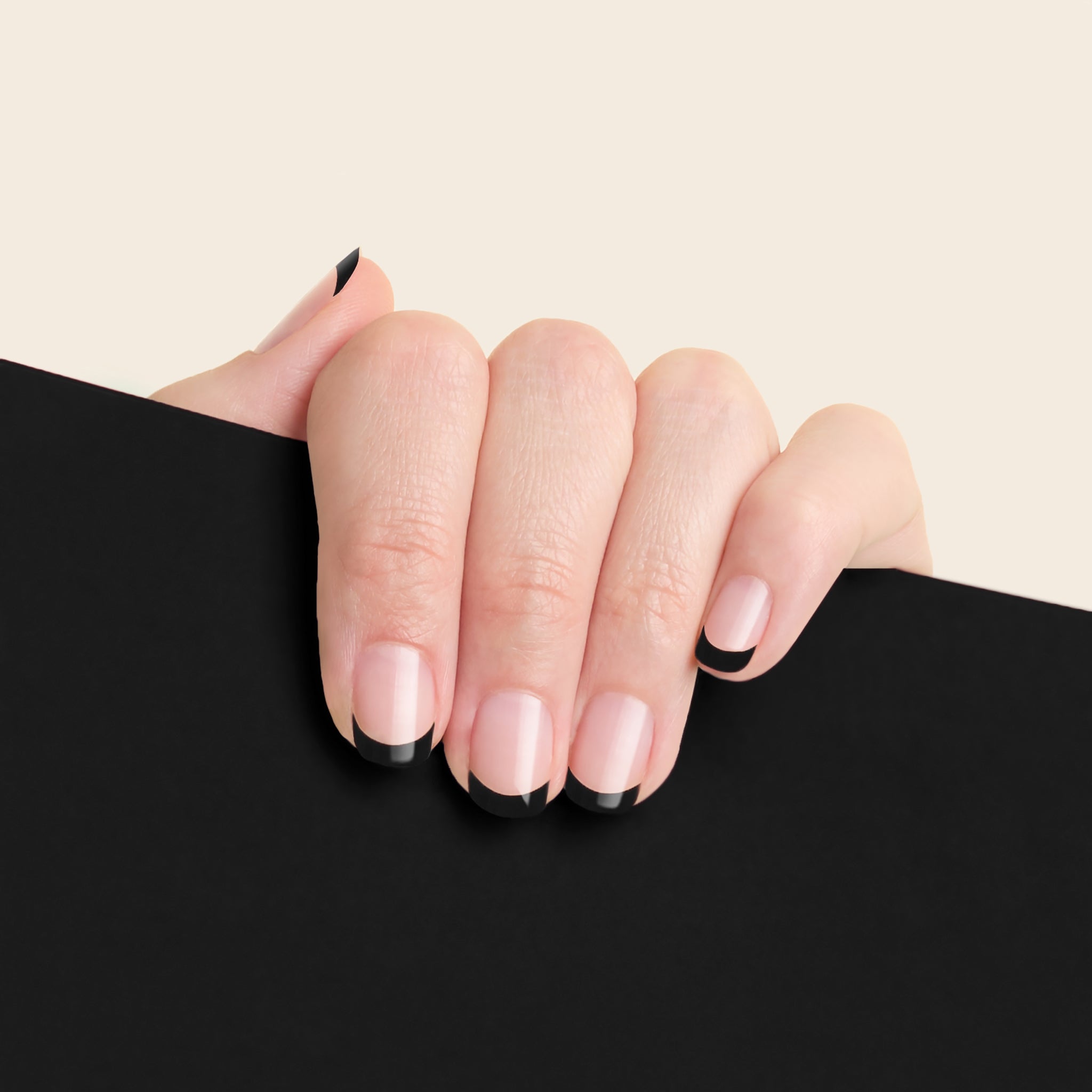 mesme Alix Black French 14-Day UV Gel Nail Wraps On Hand