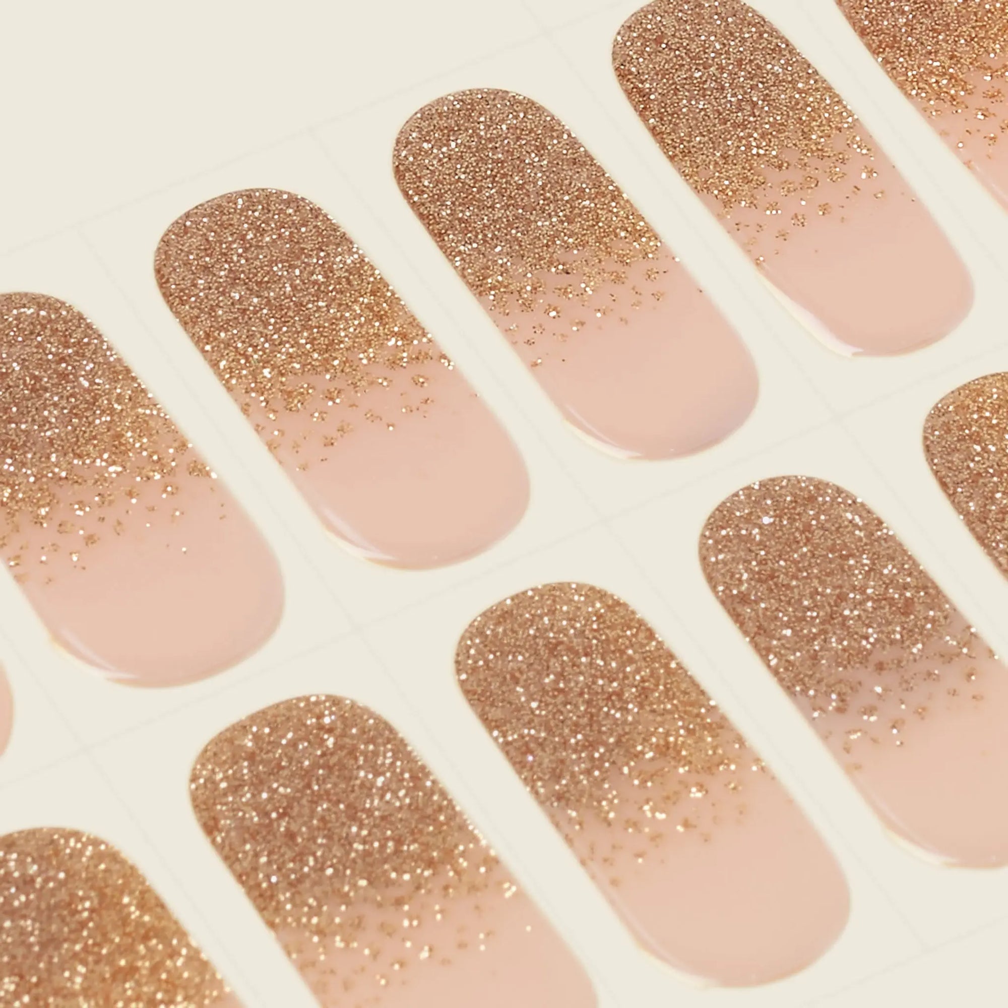 mesme Aria Nude & Gold 14-Day UV Gel Nail Wraps — Strip Sheet Close-Up