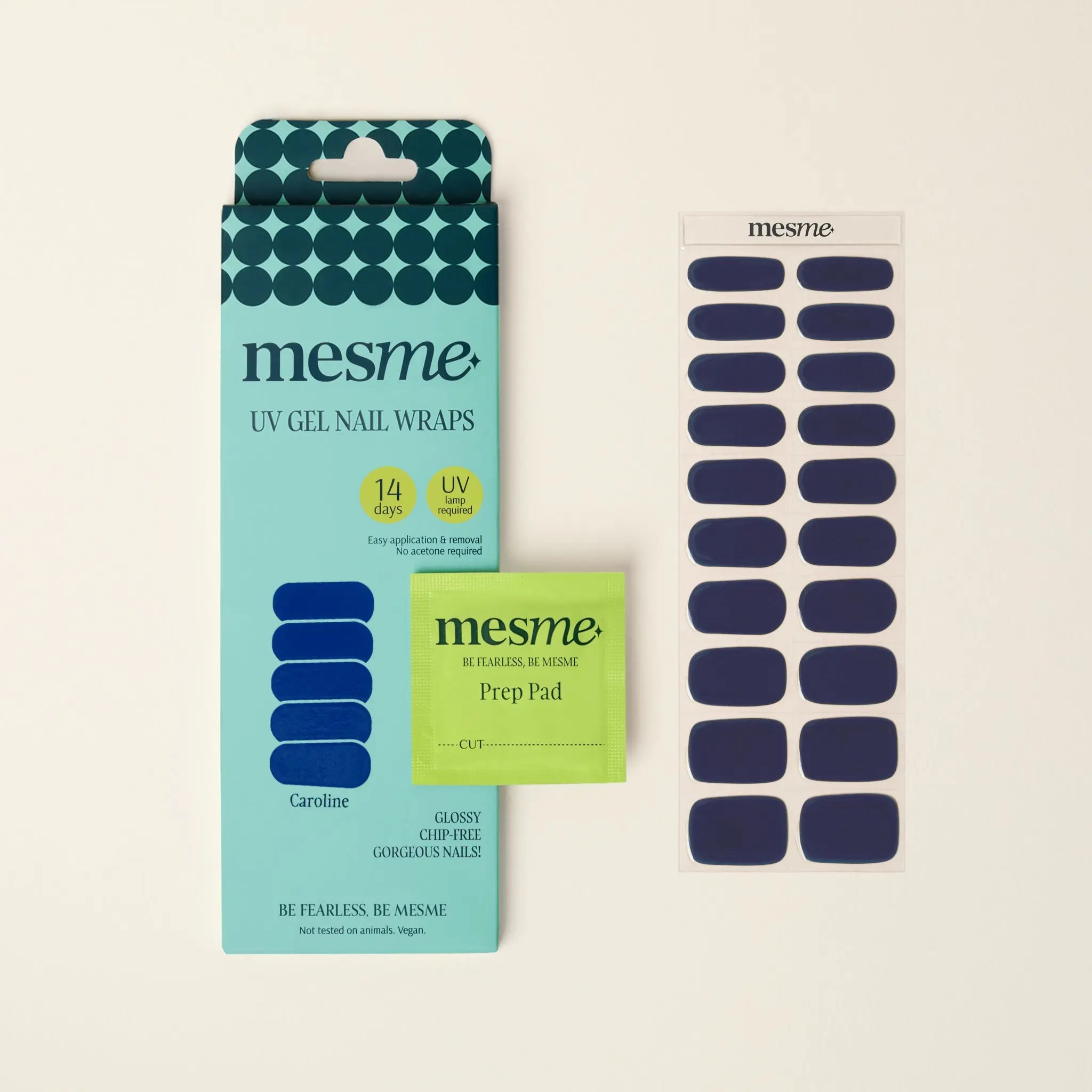mesme Caroline Indigo 14-Day UV Gel Nail Wraps — Packaging