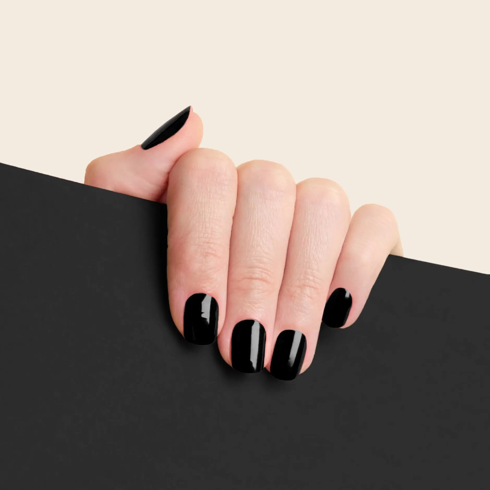 mesme Celine Black 14-Day UV Gel Nail Wraps On Hand