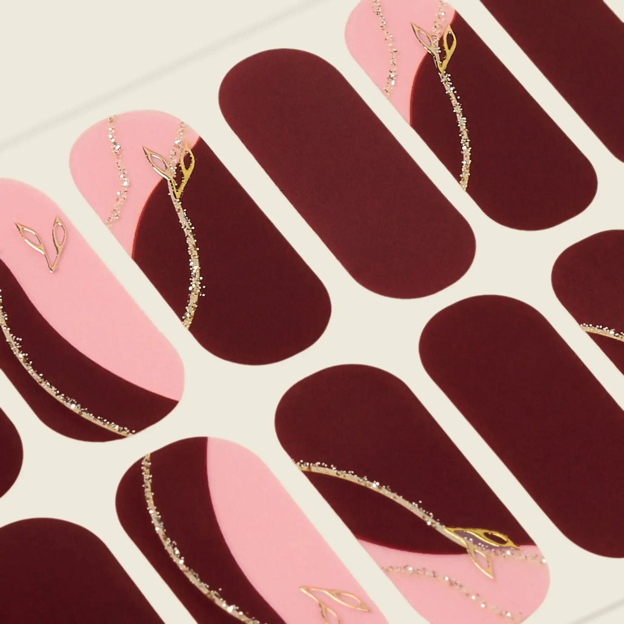 mesme Connie Wine 3+ Day UV-Free Gel Nail Wraps — Strip Sheet Close-Up