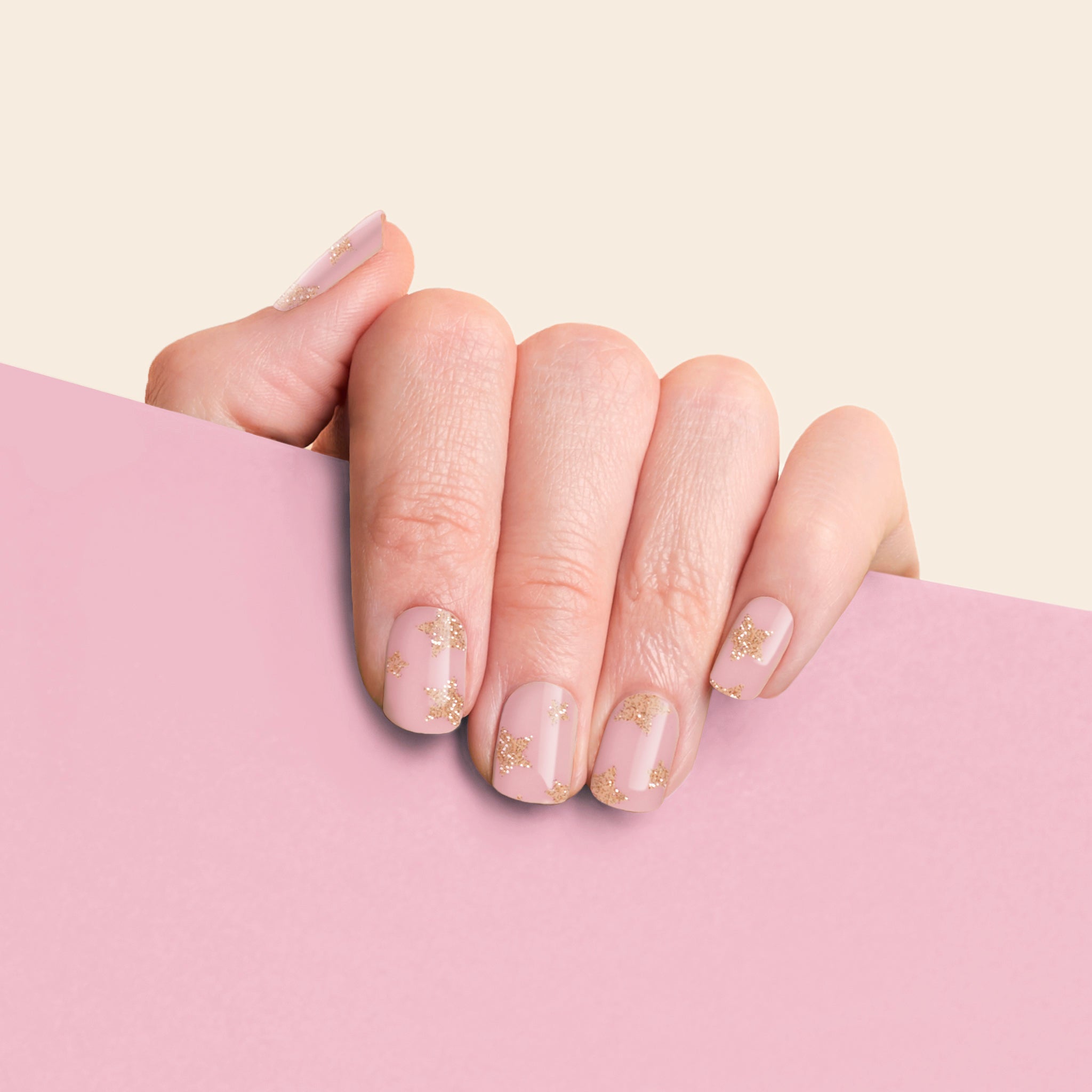 mesme Darina Nude Pink 10-Day UV-Free Nail Wraps On Hand