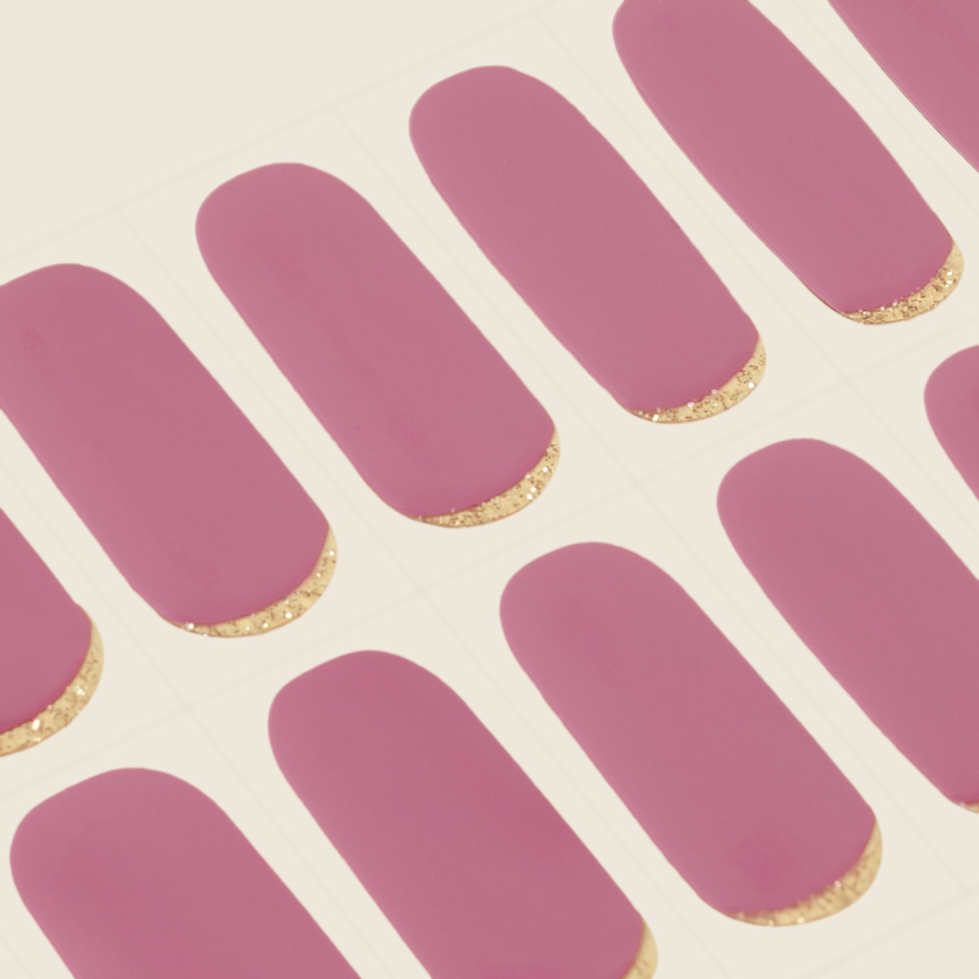 mesme Eleanora Mauve Gold Glitter 10-Day UV-Free Nail Wraps — Strip Sheet Close-Up