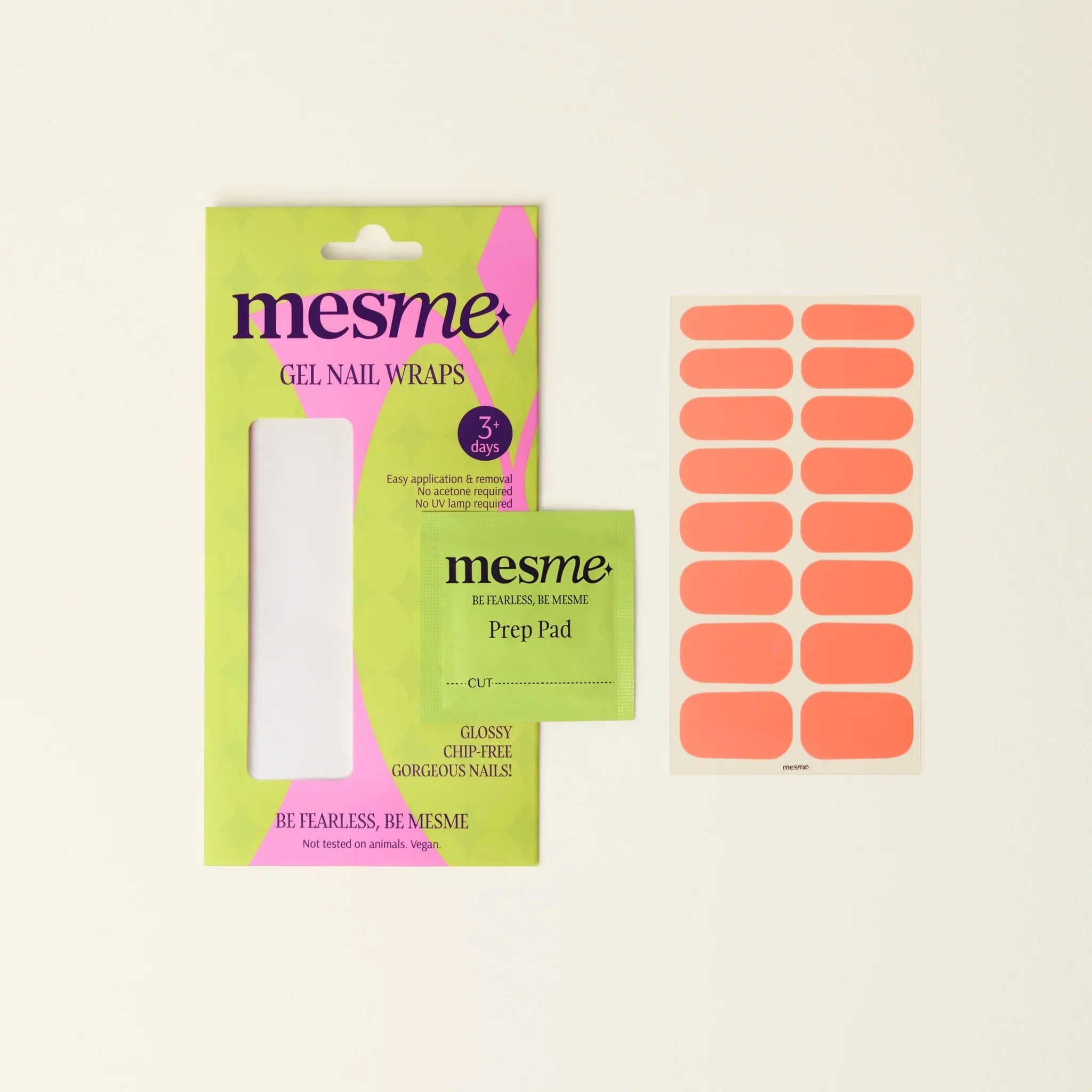 mesme Fee Coral 3+ Day UV-Free Gel Nail Wraps — Packaging