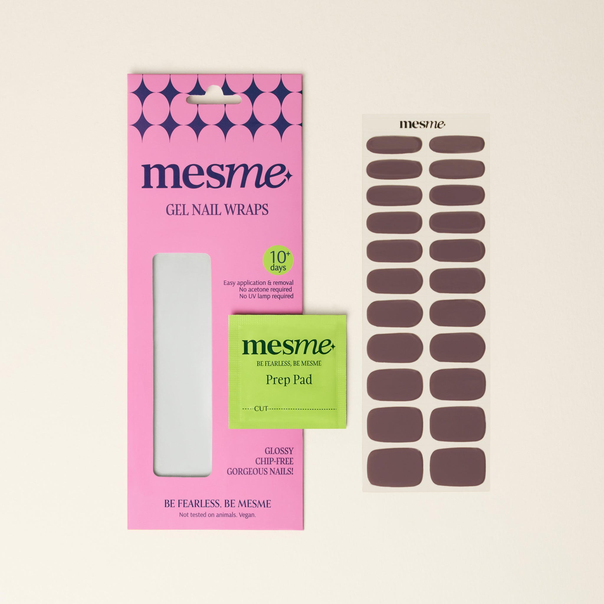mesme Gianna Mocha Brown 10-Day UV-Free Nail Wraps — Packaging