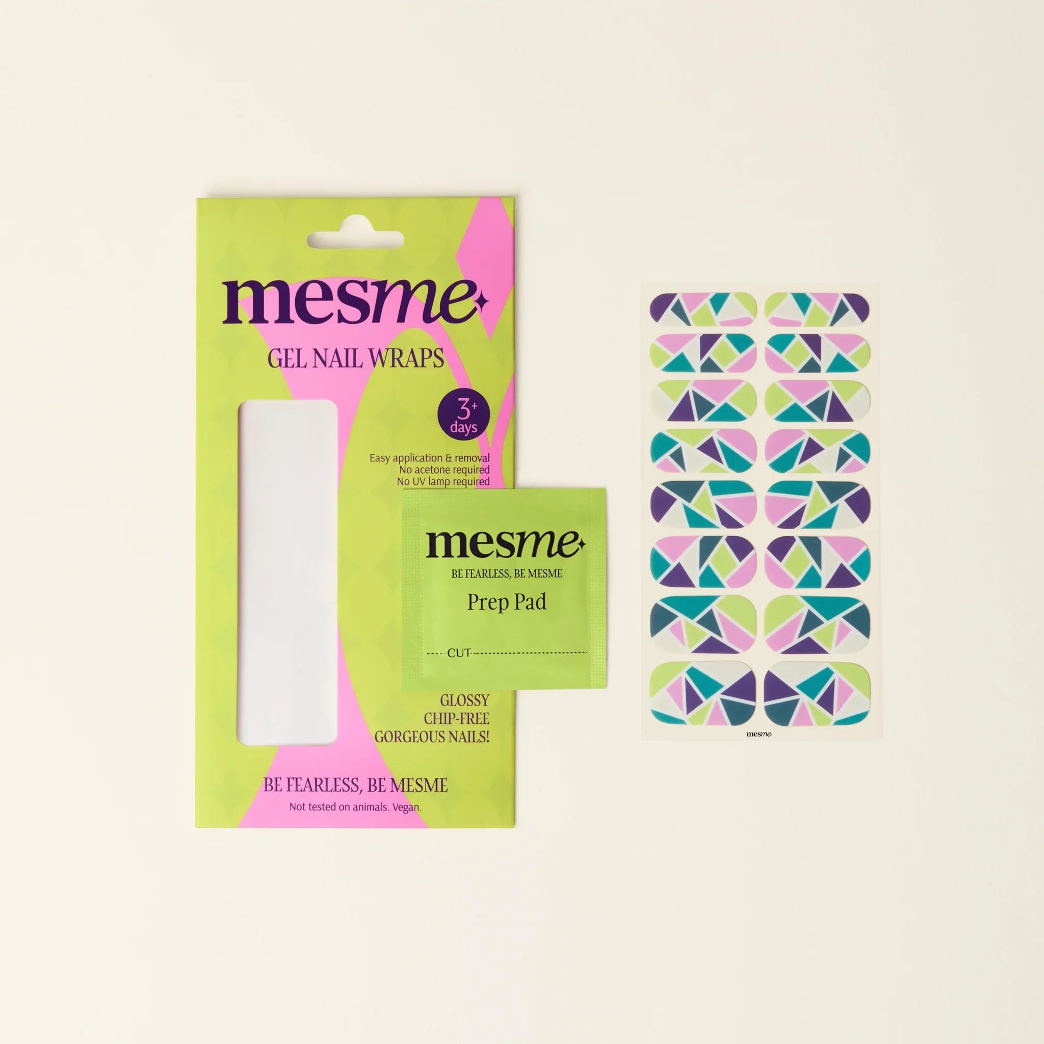 mesme Hayley Lilac, Lime, Teal, Pink & Navy 3+ Day UV-Free Gel Nail Wraps — Packaging