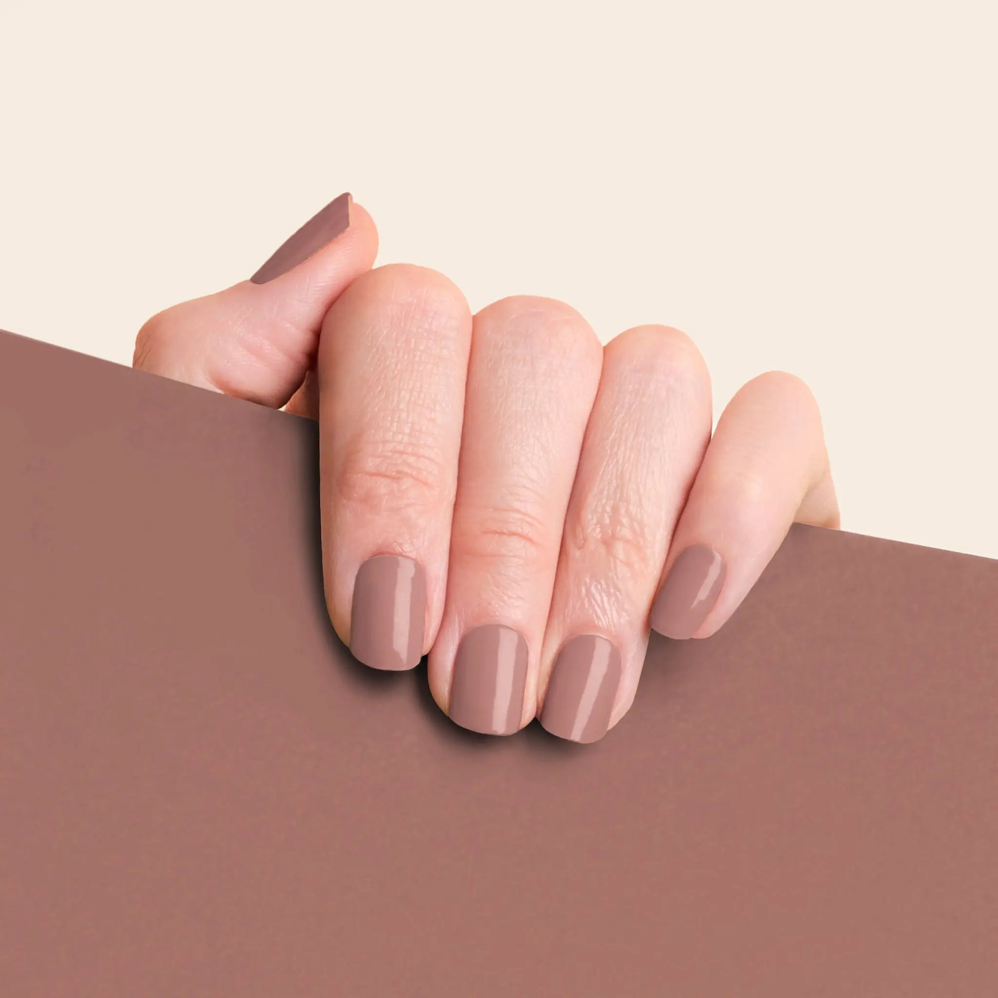mesme Ingrid Taupe Nude 14-Day UV Gel Nail Wraps On Hand