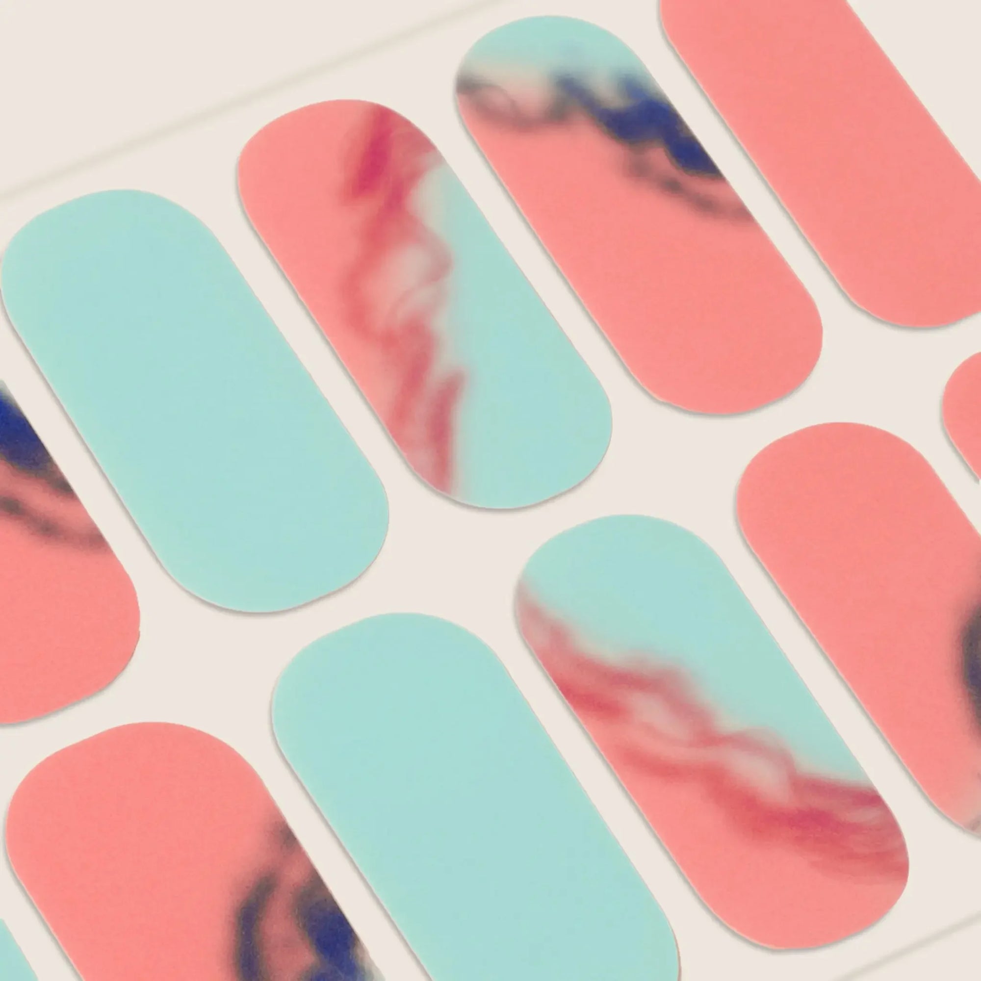 mesme Jodie Pink Blue 3+ Day UV-Free Gel Nail Wraps — Strip Sheet Close-Up