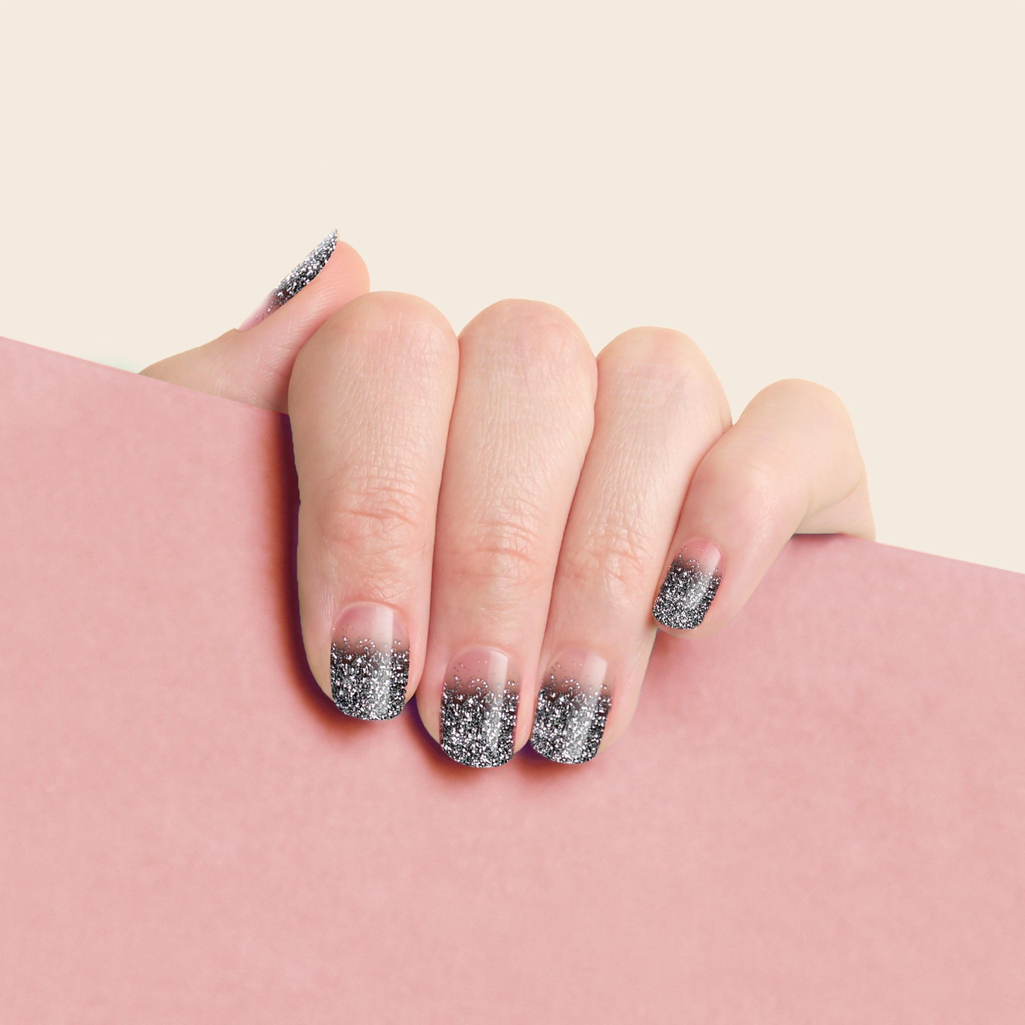 mesme Justine Black Silver 10-Day UV-Free Nail Wraps On Hand