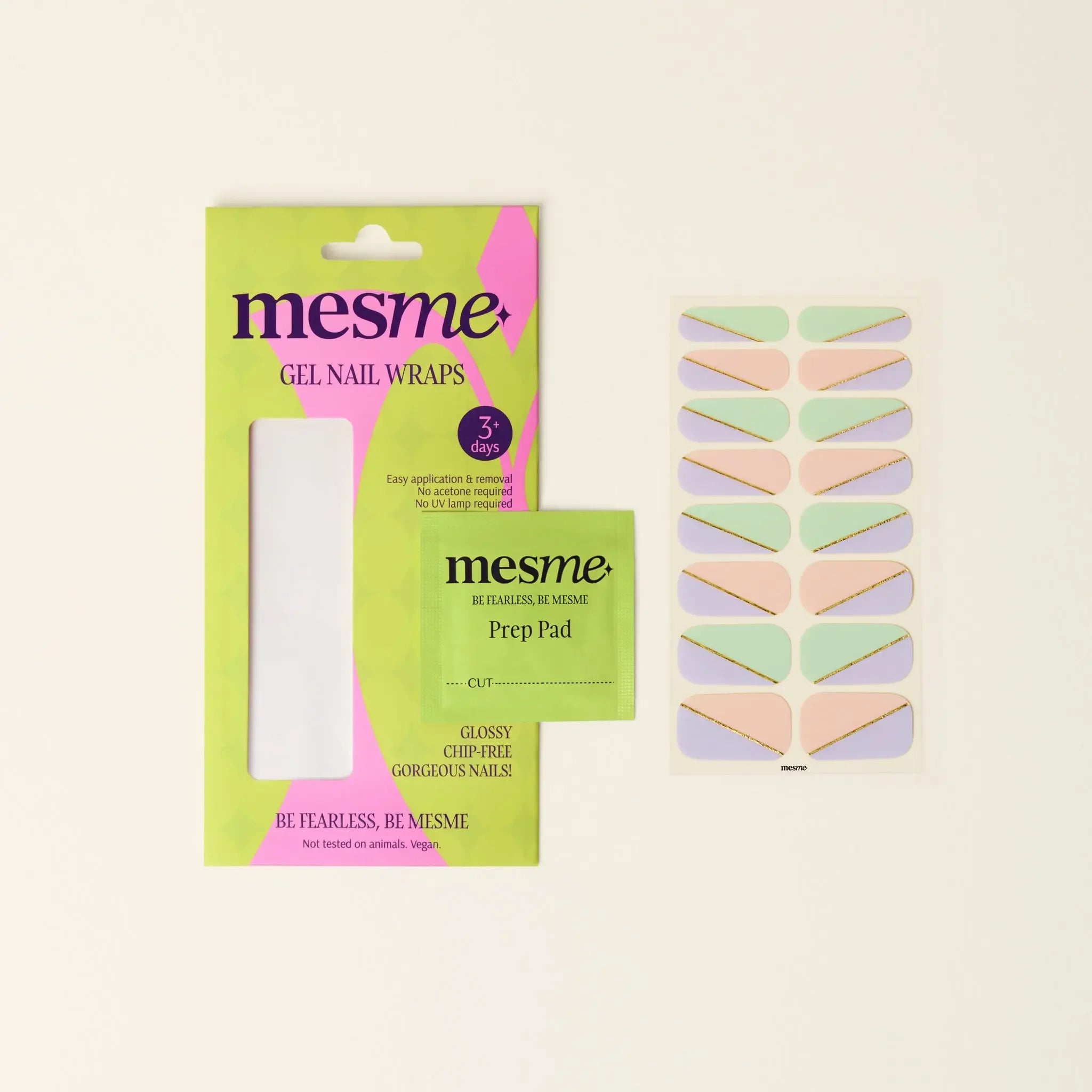 mesme Katya Pastel Gold 3+ Day UV-Free Gel Nail Wraps — Packaging