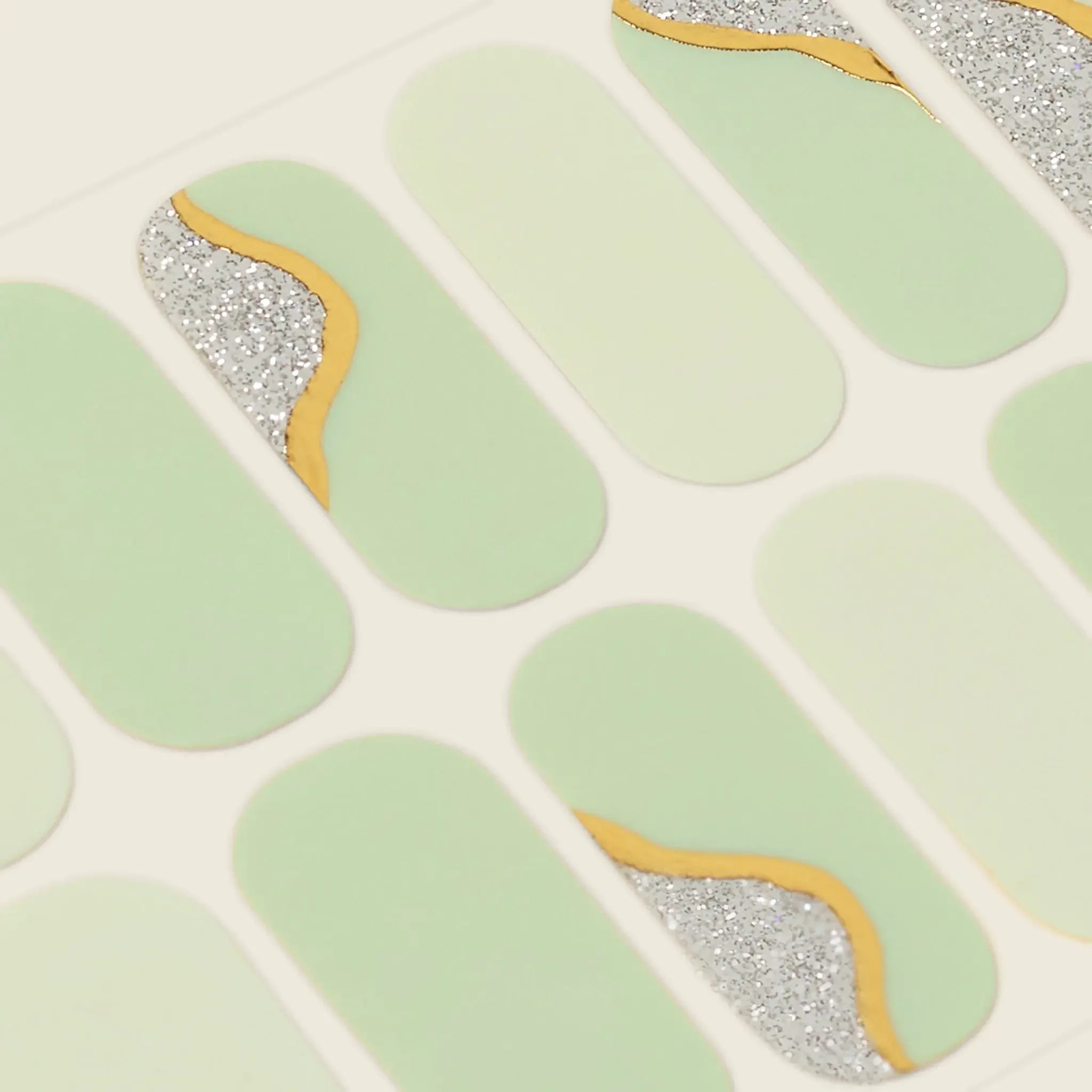 mesme Kim Sage Green 3+ Day UV-Free Gel Nail Wraps — Strip Sheet Close-Up