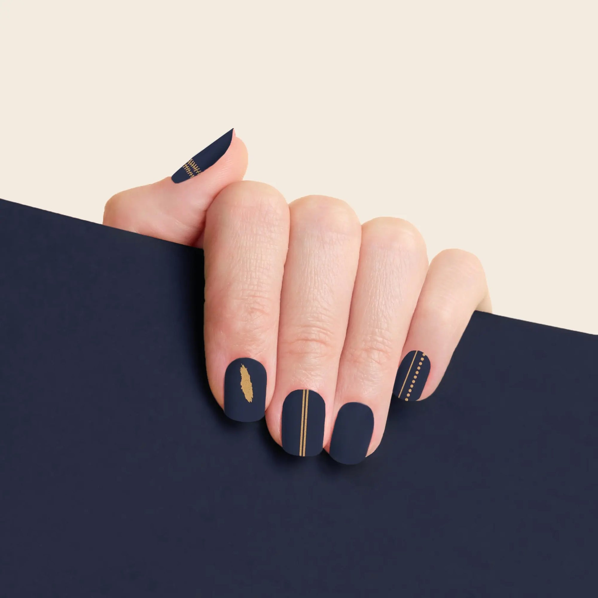 mesme Laia Dark Navy 14-Day UV Gel Nail Wraps On Hand