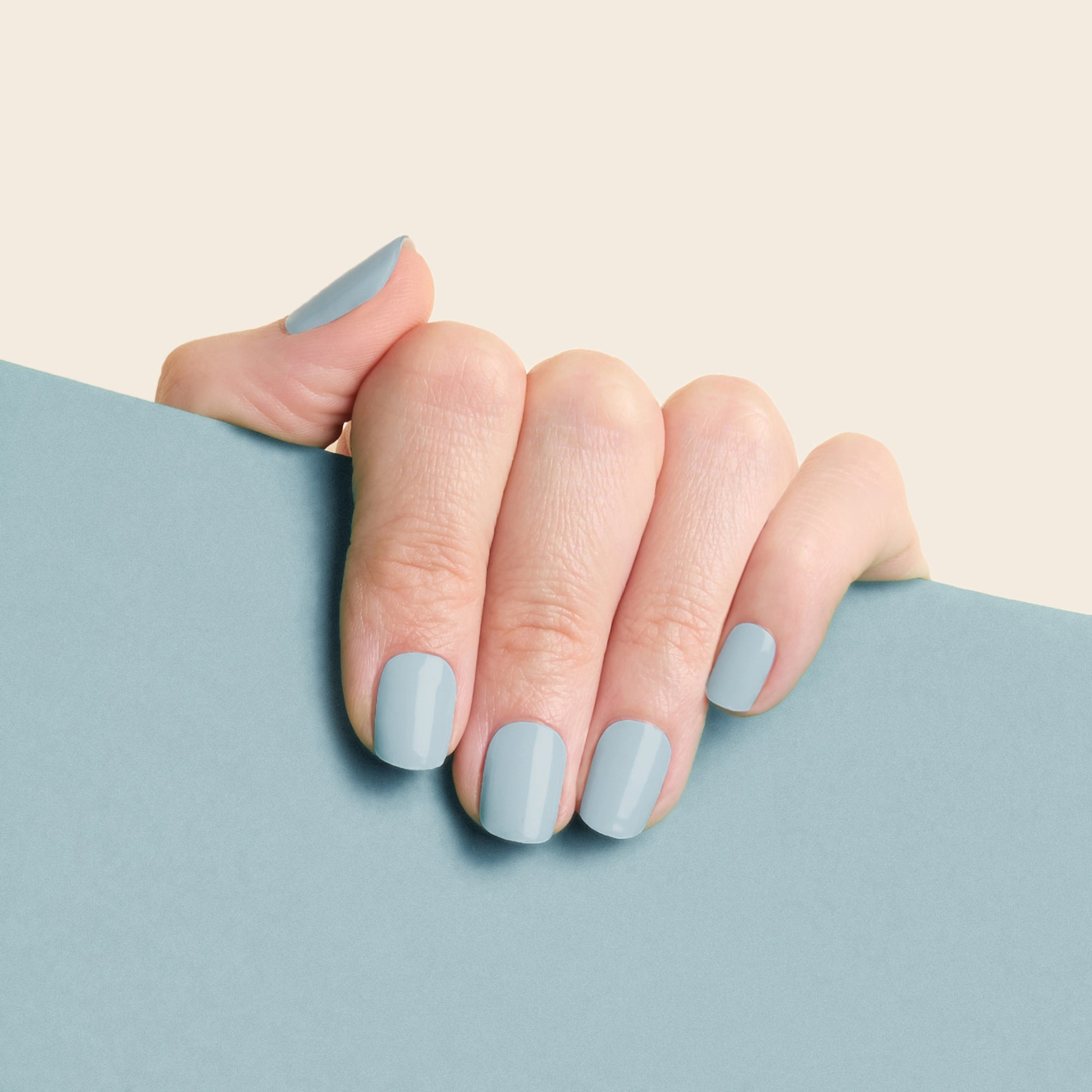 mesme Marianne Powder Blue 10-Day UV-Free Nail Wraps On Hand