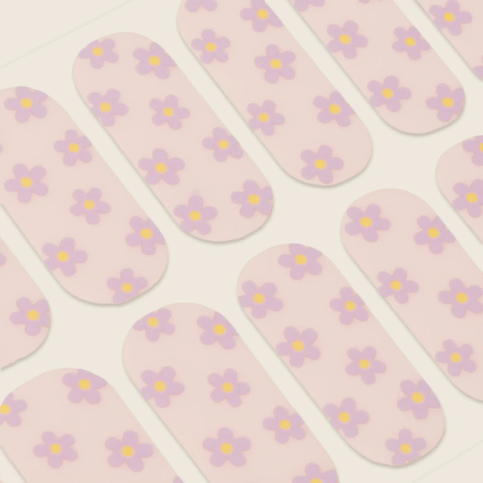 mesme Mia Pastel Daisy 3+ Day UV-Free Gel Nail Wraps — Strip Sheet Close-Up