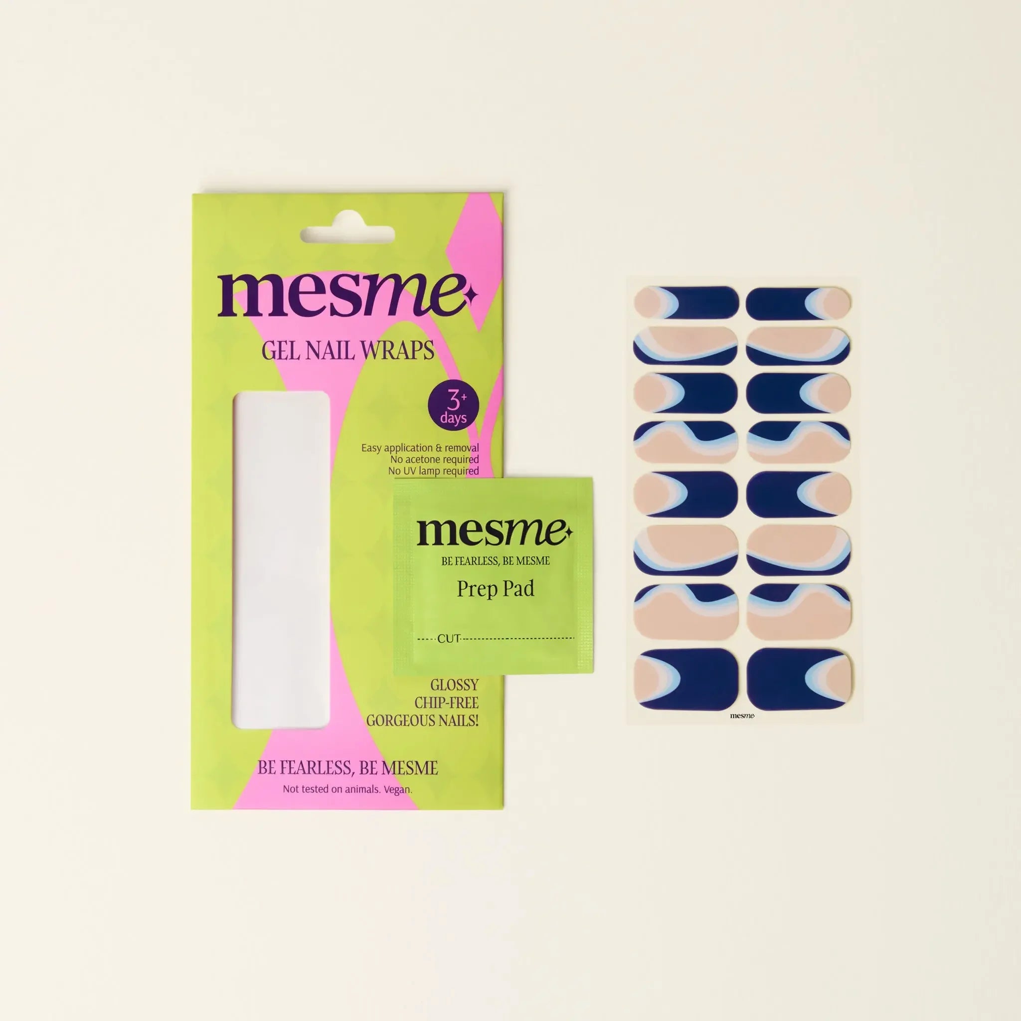 mesme Michelle Navy Cream 3+ Day UV-Free Gel Nail Wraps — Packaging