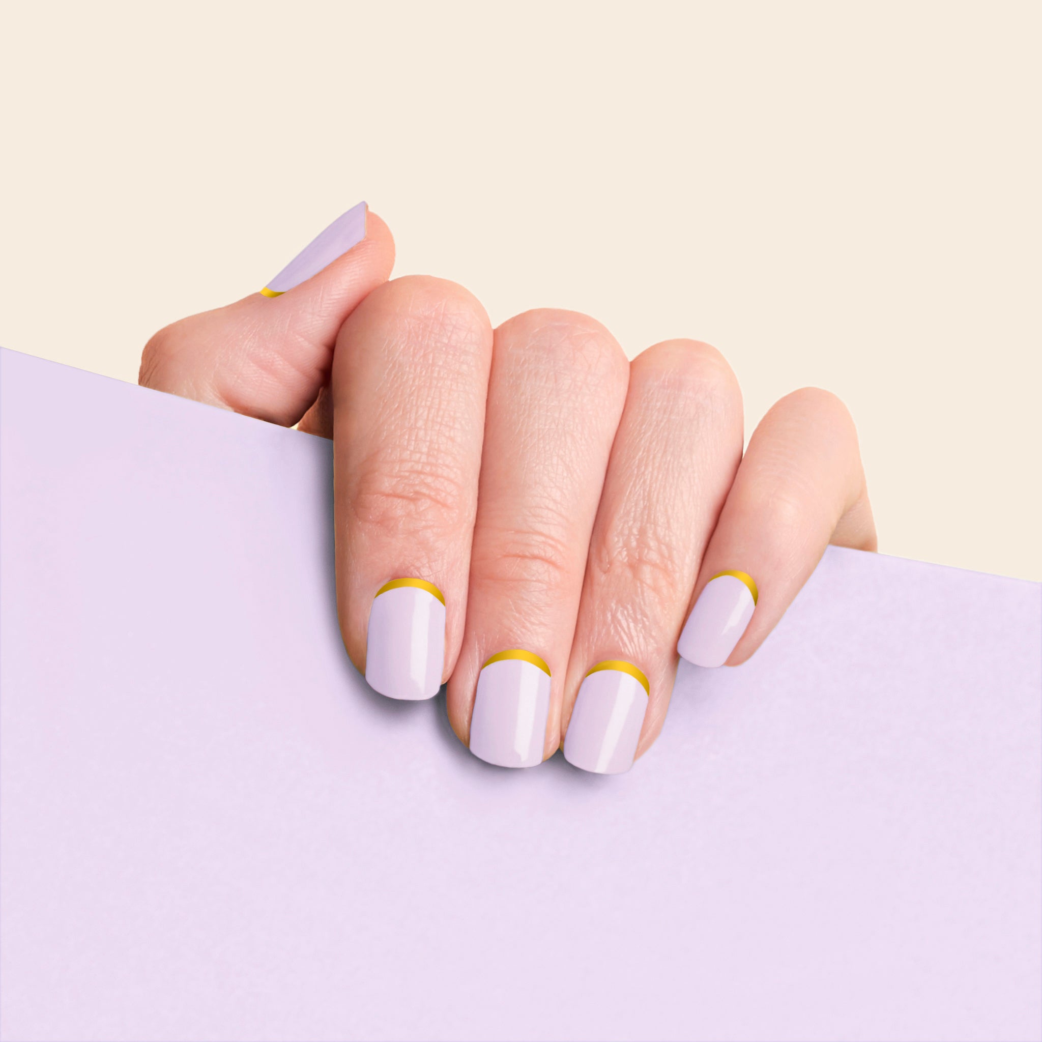 mesme Nami Lavender with Gold Tips 10-Day UV-Free Nail Wraps On Hand