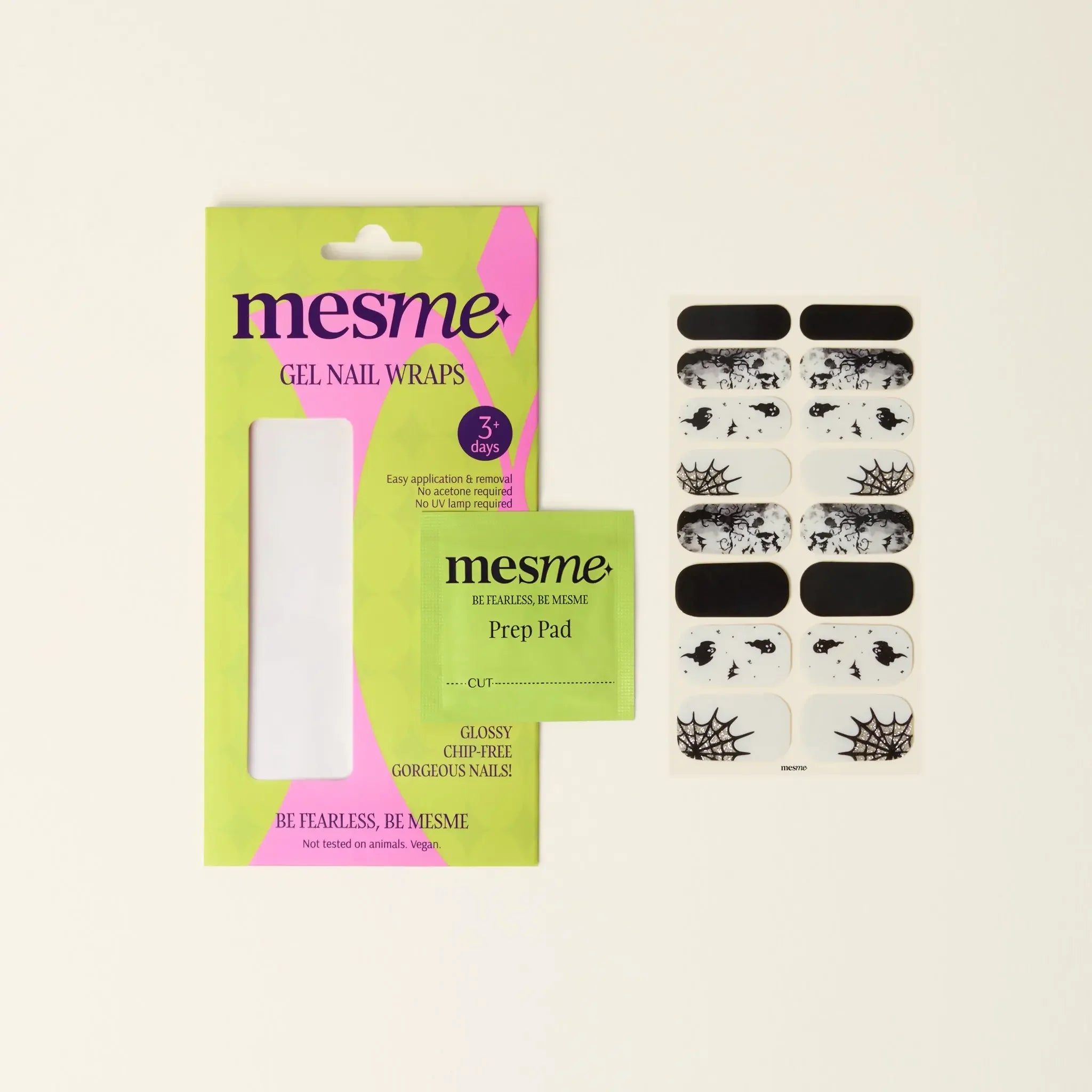 mesme Raven Black Gray 3+ Day UV-Free Gel Nail Wraps — Packaging