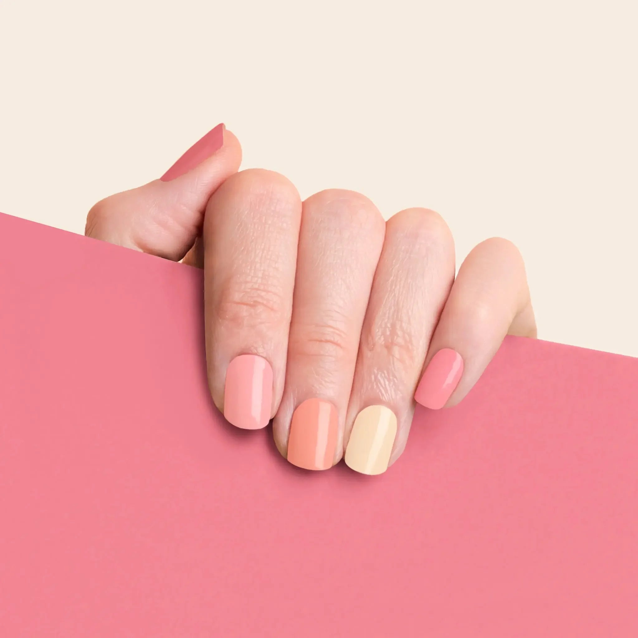 mesme Rose Pastel Sorbet 3+ Day UV-Free Gel Nail Wraps On Hand