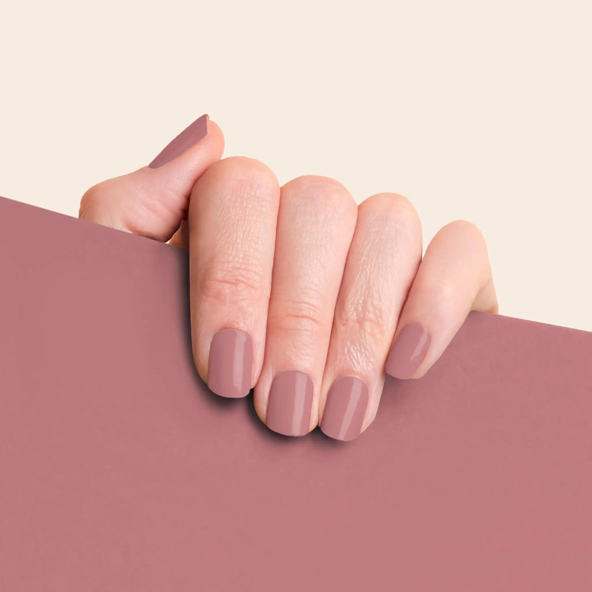 mesme Rosemary Mauve Nude 14-Day UV Gel Nail Wraps On Hand