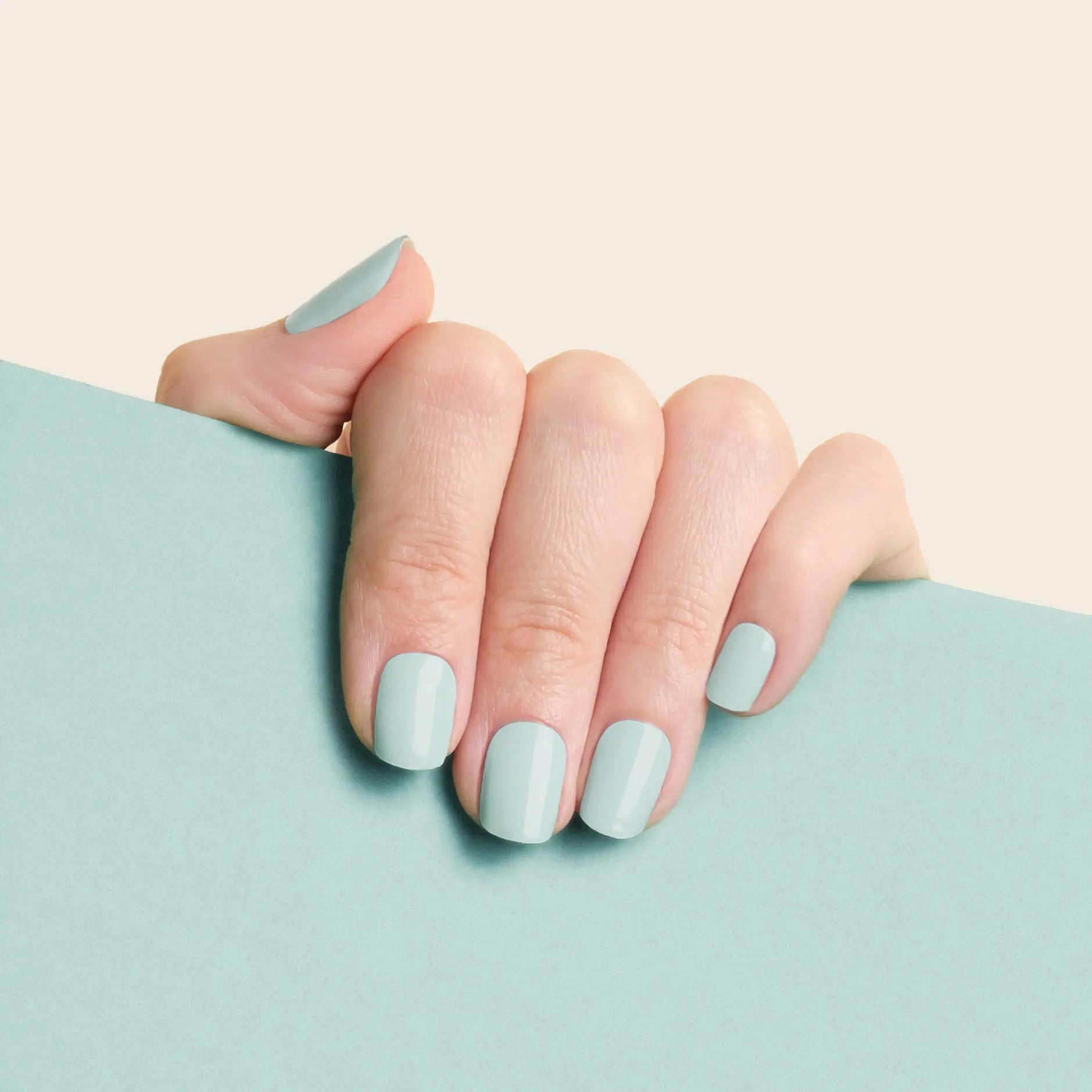 mesme Sarika Pastel Mint 14-Day UV Gel Nail Wraps On Hand