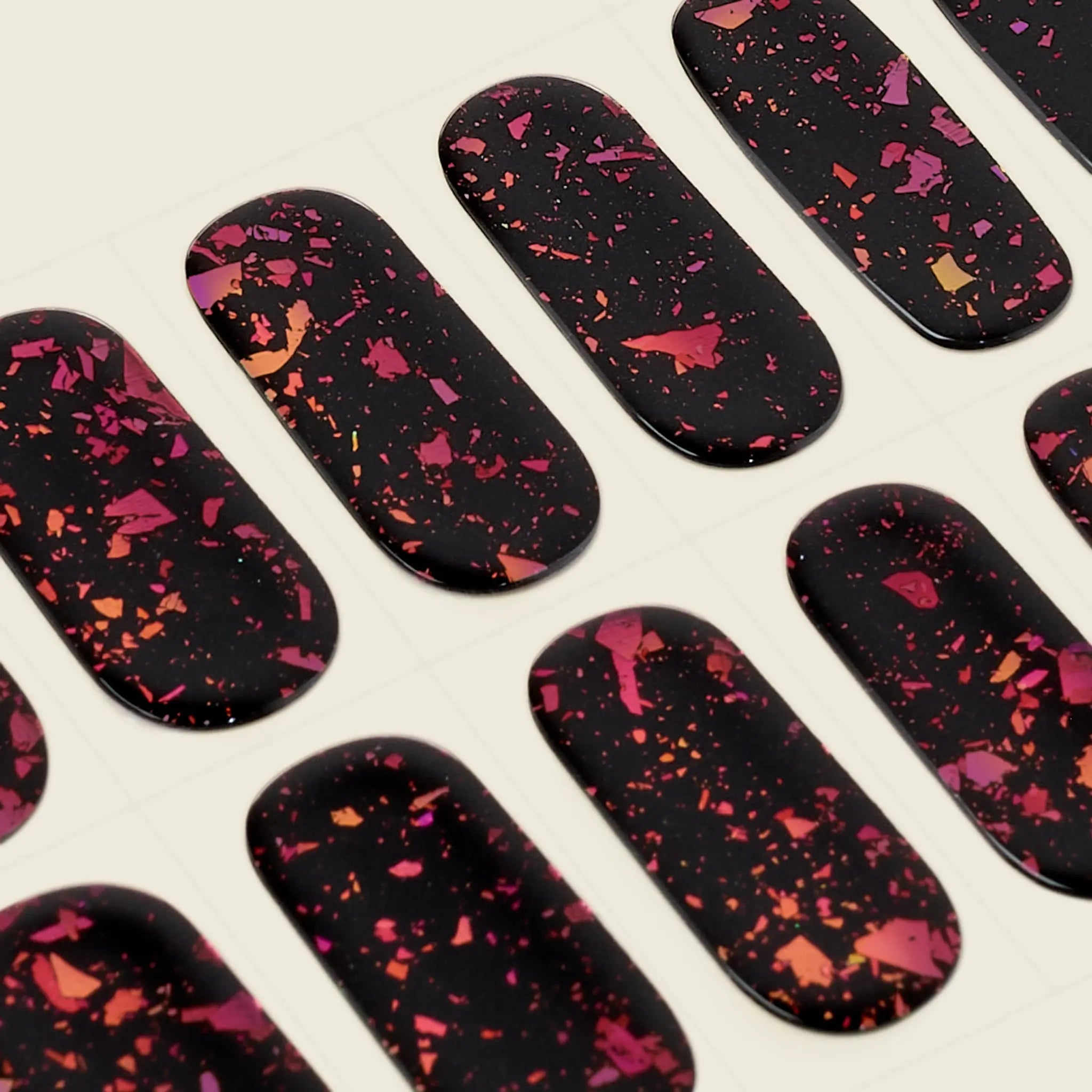 mesme Simone Black & Red Foil 14-Day UV Gel Nail Wraps — Strip Sheet Close-Up