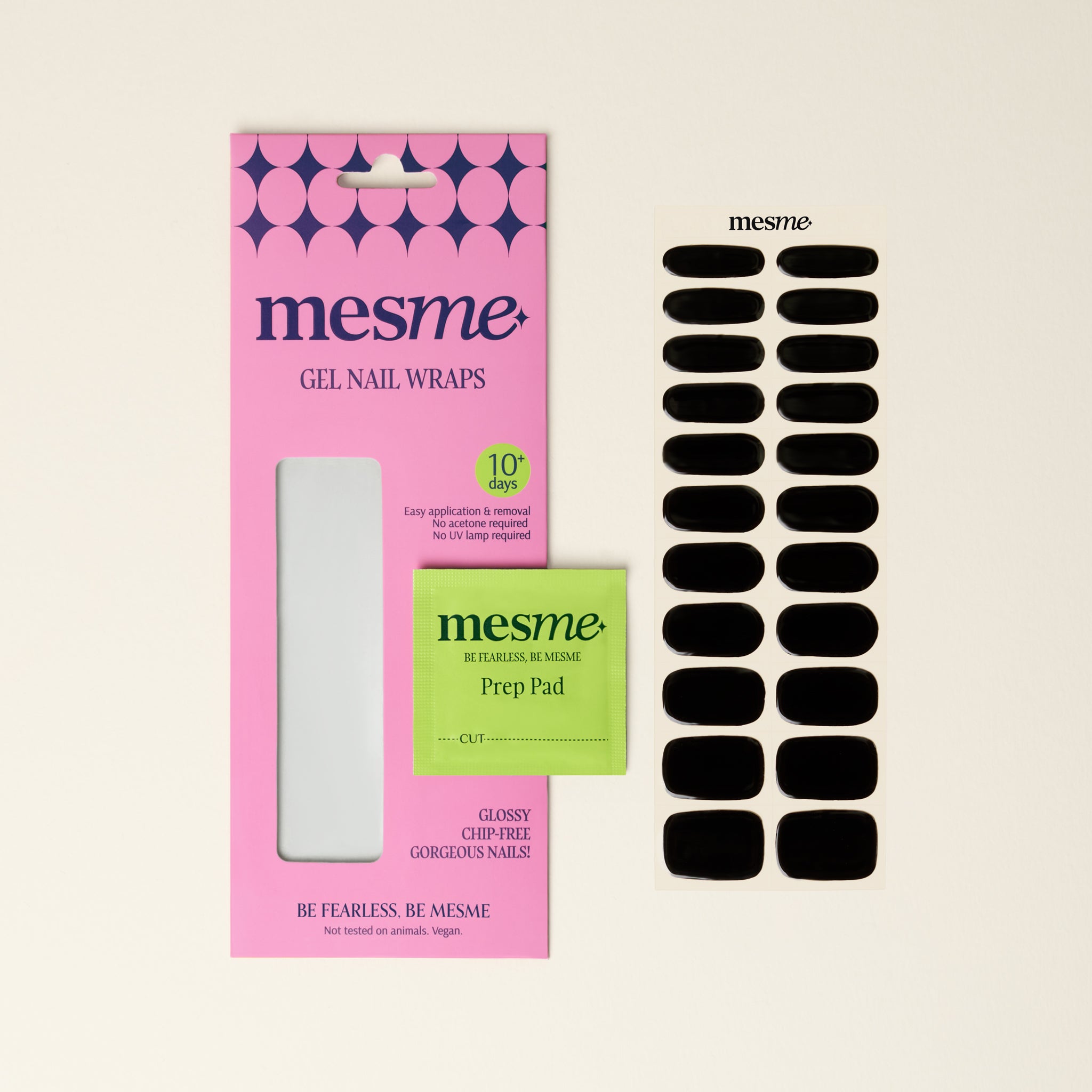 mesme Stefanie Jet Black 10-Day UV-Free Nail Wraps — Packaging