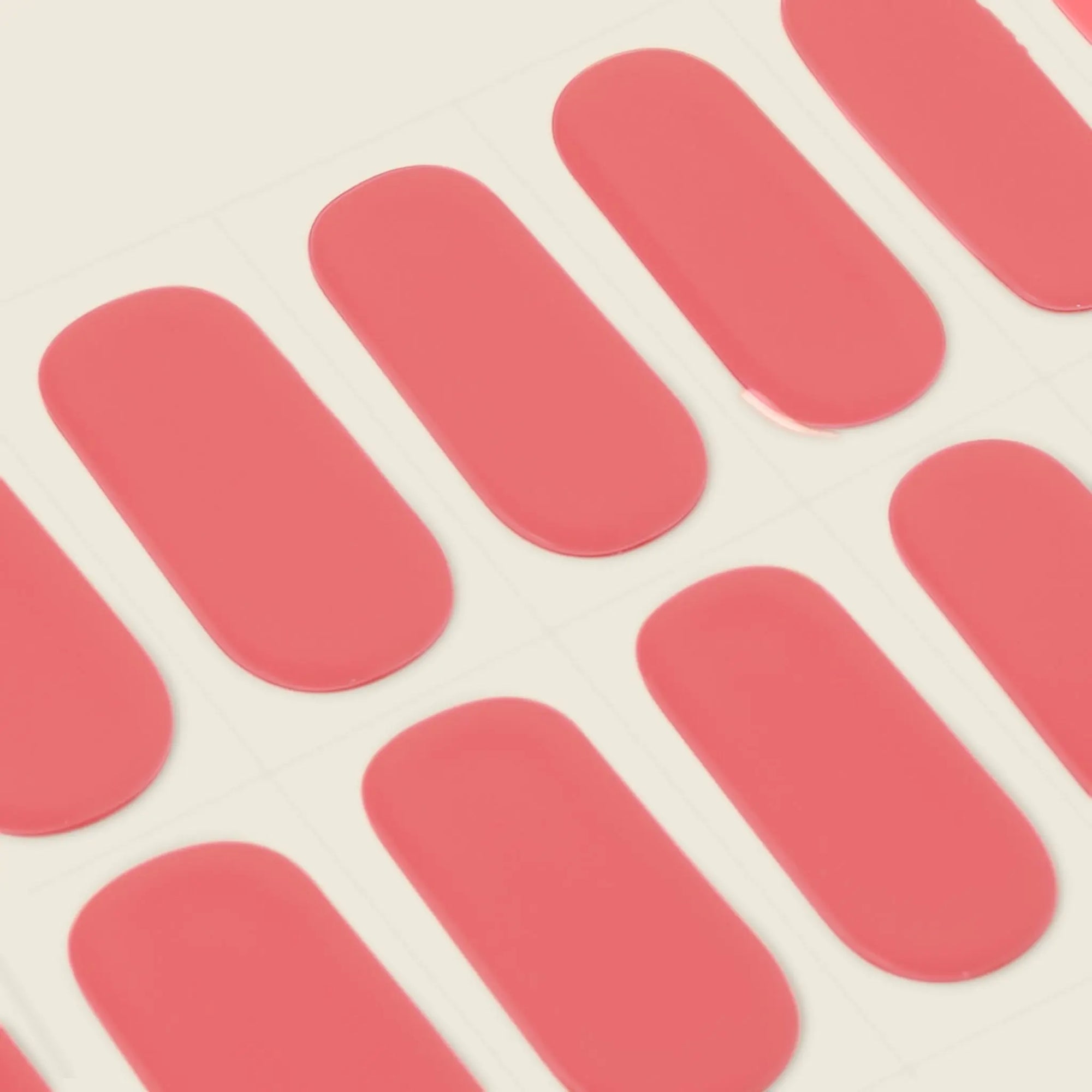 mesme Sylvia Coral Pink 14-Day UV Gel Nail Wraps — Strip Sheet Close-Up