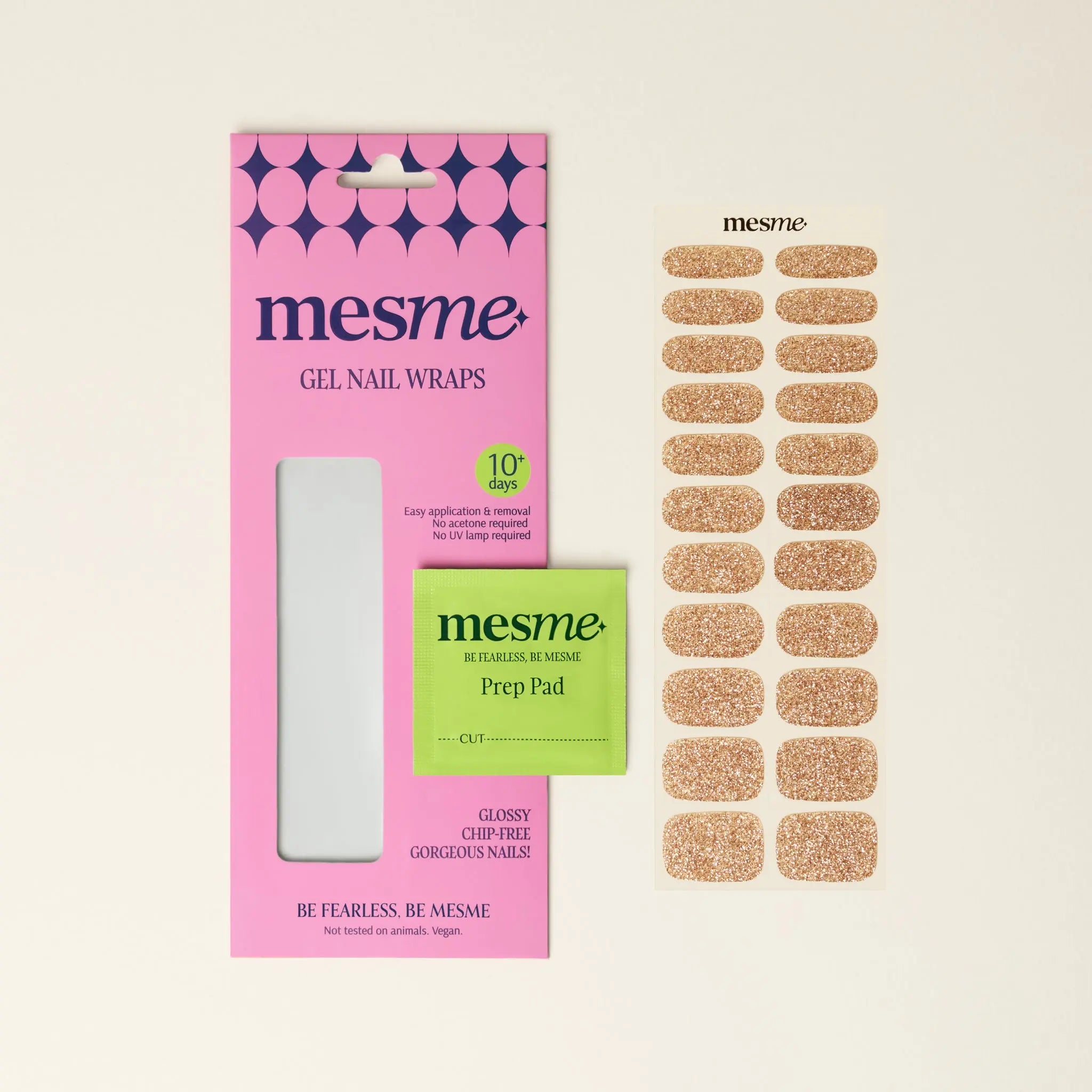 mesme Therese Gold Glitter 10-Day UV-Free Nail Wraps — Packaging