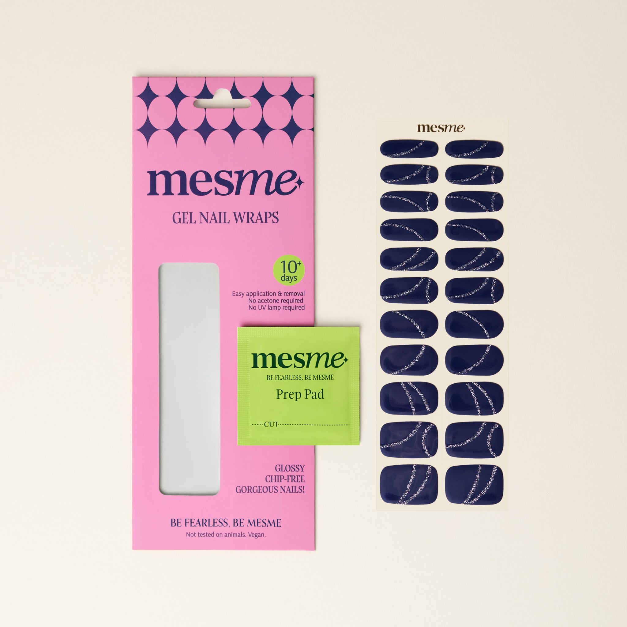mesme Yumi Navy Matte Silver 10-Day UV-Free Nail Wraps — Packaging